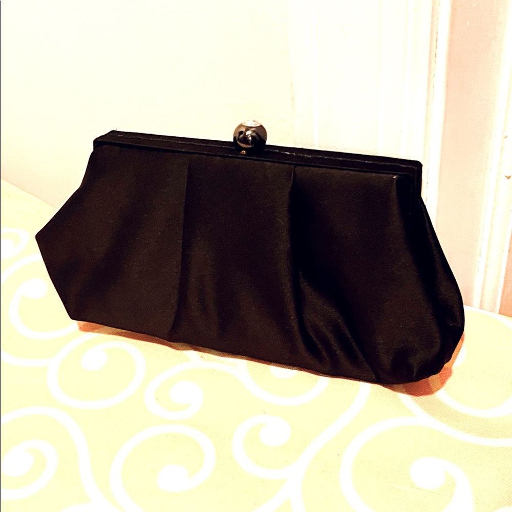 Jessica McClintock black satin clutch bag